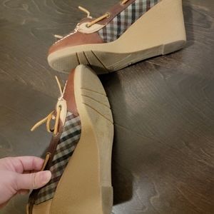 Sperry Top Slider Plaid Wesge Heels Size 7.5M